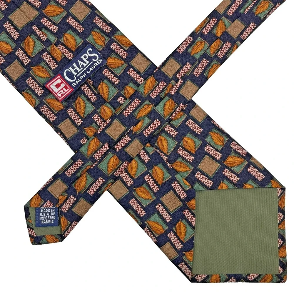 Vintage Chaps Ralph Lauren Silk Men's Necktie Geometric Leaves Fall Autumn USA‎